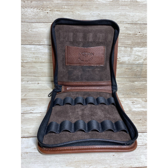 Ashton Pen Holder Case Brown Leather Suede Lining Zipper Closure Collectors USA - Picture 7 of 8